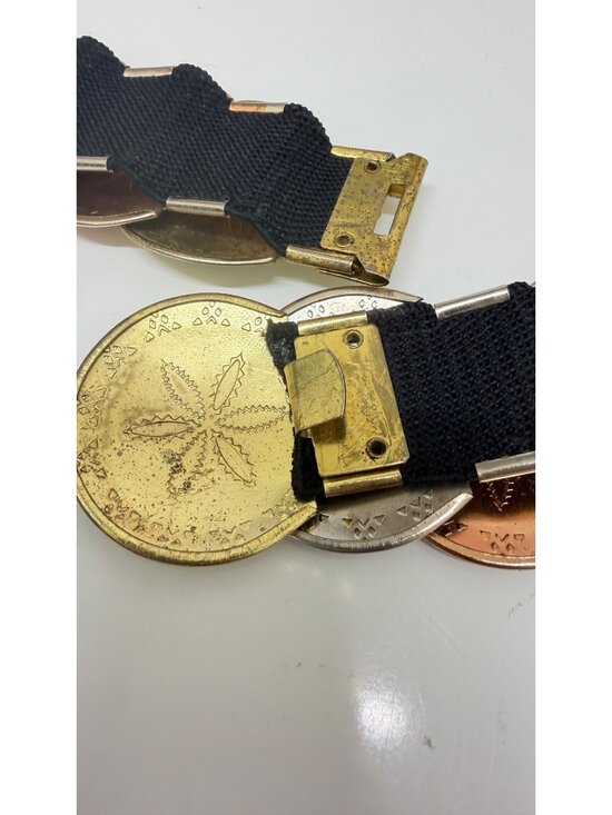 Vintage Tri‑Tone Metal Disc Belt Gold,Silver&Copper Engraved Western Style Sz7 main image 5